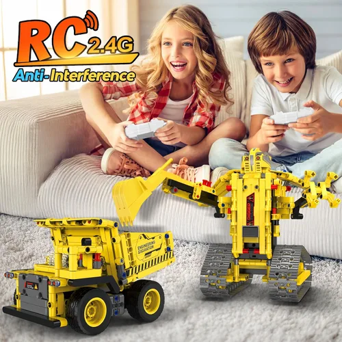 Miniatura 2 de Kits de Construcción de Robots, Juguetes STEM 5-en-1 para Niños de 8-14 años, Excavadora de Control Remoto y APP para Niños, Juegos de Construcción