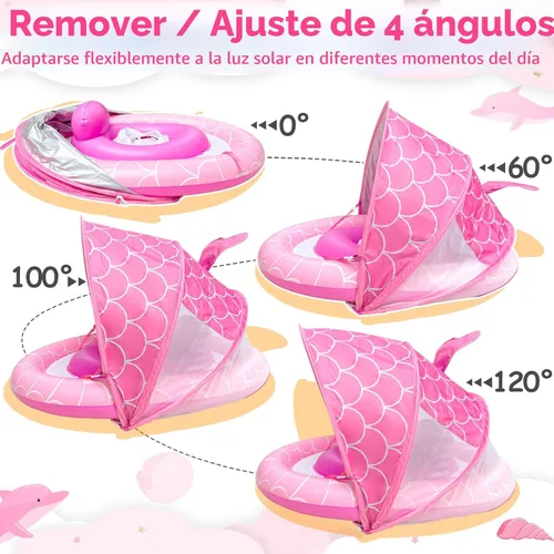 Miniatura 2 de Flotador para bebé con toldo para edades de 6 a 36 meses, protección solar UPF50+, toldo ajustable de 4 etapas, doble cámara de aire, asiento