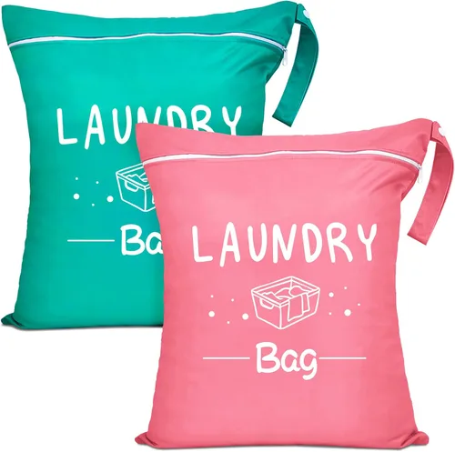 Miniatura 13 de Bolsa grande de lavandería de viaje de 2 piezas, impermeable, húmedo, seco, lavable para ropa sucia, traje de baño, entrenamiento, gimnasio, Rosa
