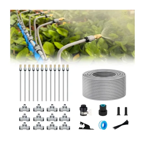 Kits de riego por goteo de 49 pies, sistema de riego automático de conector rápido, con cuentagotas de flexión reemplazable, boquilla de cobre