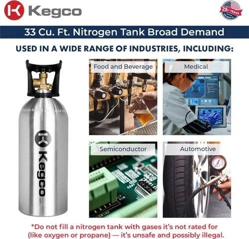 Miniatura 7 de Kegco Tanque de aire de nitrógeno de 33 pies cúbicos - Cilindro de gas de aluminio (vacío)