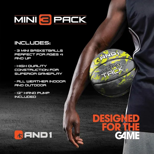 Miniatura 6 de Paquete de 3 juegos de mini baloncesto AND1 para niños (desinflada con bomba incluida): - Tamaño 3, balones de baloncesto premium para jóvenes de 7