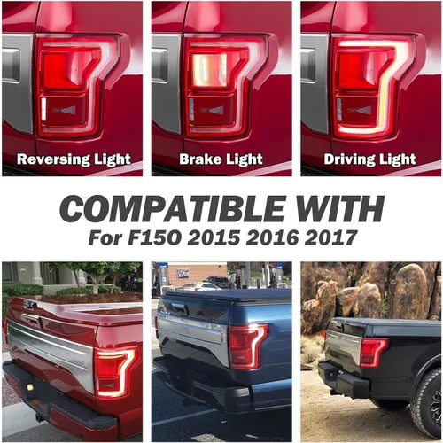 Miniatura 2 de Montaje de luz trasera LED Compatible con Ford F150 Raptor Lariat Limited Platinum King Ranch 2015 2016 2017 Lado del pasajero derecho Luz trasera