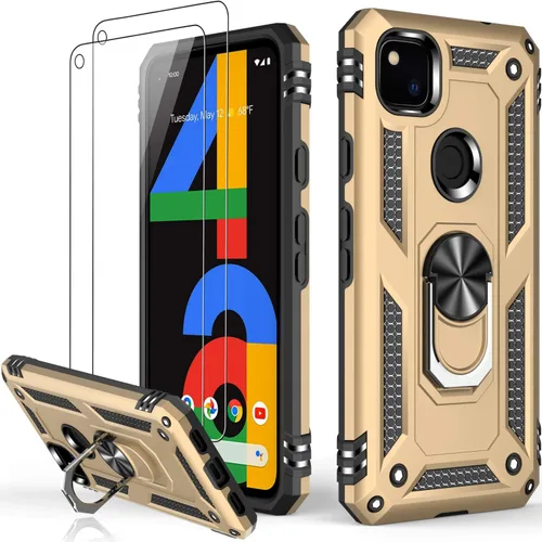 Miniatura 80 de LUMARKE Funda para Google Pixel 5 con protector de pantalla, pasa 16 pies, probada en caídas, grado militar, con soporte de anillo magnético, Rojo