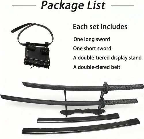 Miniatura 2 de 2PCS Polypropylene Plastic Training Martial Sword，Black Practice Katana Sword with Sheath，Training Katana for Practice，with Belt and Stand