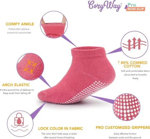 Miniatura 2 de CozyWay Calcetines antideslizantes de tobillo para niños pequeños con agarres calcetines de corte bajo para bebés niñas y niños 121415 pares