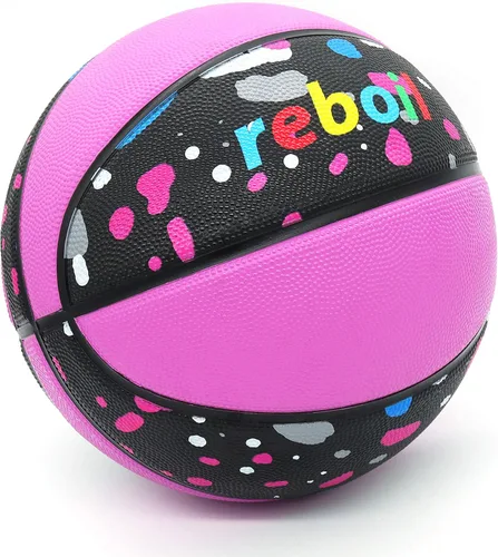 Premium Rubber/Leather Basketball - Kids & Youth, Size 3/4/5/6/7 Rosa/Multi-Splatter