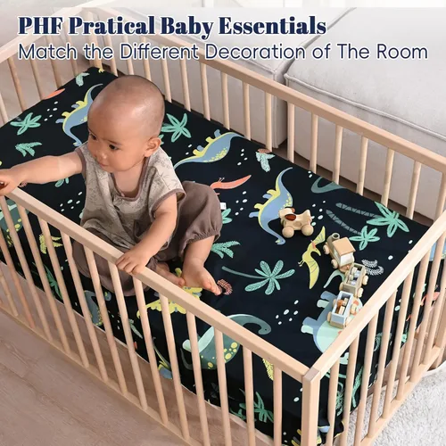 Miniatura 3 de PHF Paquete de 4 sábanas suaves de dinosaurio para cuna, cómodas sábanas transpirables para niños y niñas, 28 x 52 pulgadas, se adapta a colchones