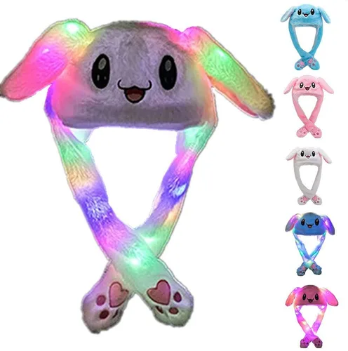 Sombreros de conejo - Divertidos sombreros de conejo de peluche con orejas móviles para fiesta de Navidad y cosplay White-2