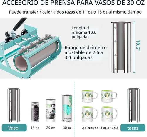 Miniatura 5 de SmarketBuy Prensa de calor de 15 x 15 pulgadas, máquina de prensa de calor 8 en 1 con accesorio de vaso de 30 onzas, máquina de sublimación