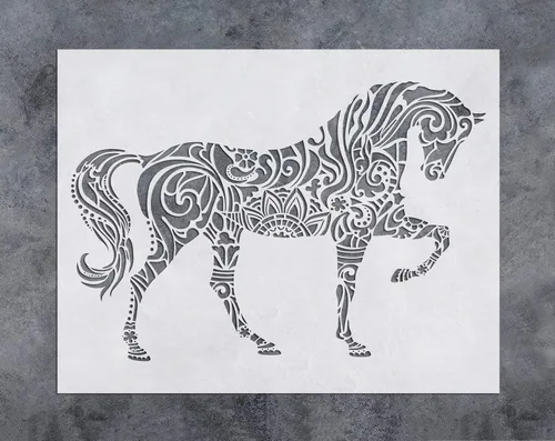 GSS Designs - Plantilla de decoración de pared de caballo, plantilla de caballo de mandala (12 x 16 pulgadas), plantilla de pintura cortada con