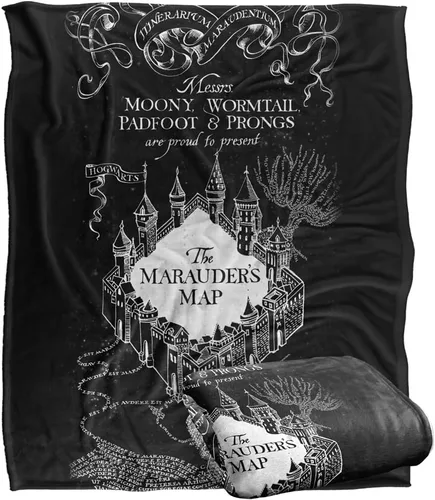 Miniatura 11 de Harry Potter Marauder's Map - Manta con licencia oficial de tacto sedoso, manta súper suave, 36 x 58 pulgadas, color blanco y negro