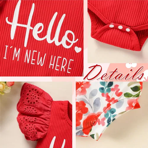 Miniatura 3 de ZOELNIC Ropa de bebé niña, mameluco de encaje con volantes de verano para recién nacido + pantalones cortos florales, 3 piezas, sesión de fotos