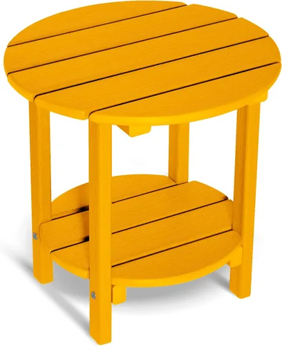 Miniatura 14 de Mesa auxiliar redonda de 2 niveles para exteriores con veta similar a la madera, mesa auxiliar Adirondack de HDPE para patio, mesa auxiliar Azul