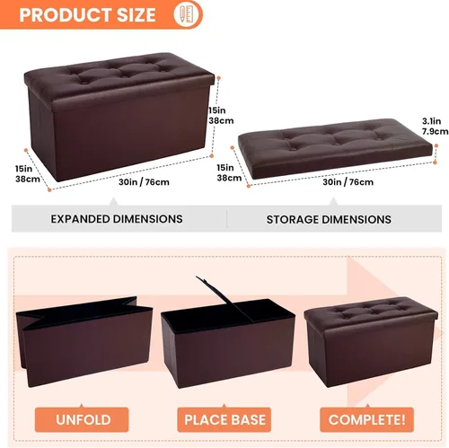 Miniatura 3 de COSYLAND - Reposapiés u otomano con almacenamiento plegable de piel, con agujero para agarrar, para habitación, tamaño pequeño, rectangular, 17 x 15