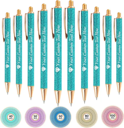 Miniatura 38 de Hasta 100 bolígrafos personalizados con nombre a granel, bolígrafo con purpurina de impresión personalizada, grabado gratis, texto con logotipo