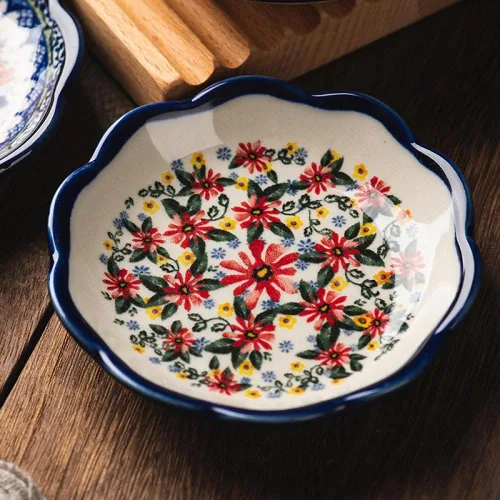 Miniatura 5 de Sizikato 4 platos de porcelana para aperitivos, plato de salsa de 4 pulgadas, patrón de flores exóticas