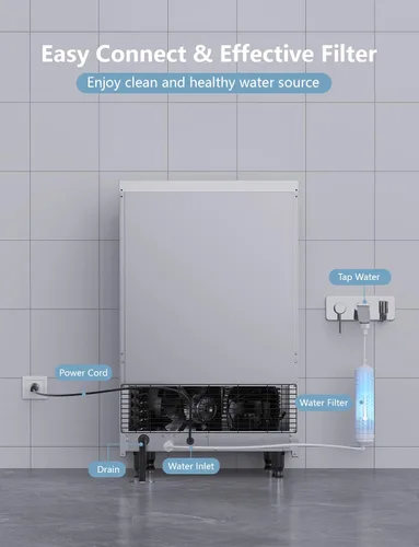 Miniatura 6 de Coolski Máquina comercial para hacer hielo, 150 libras/24 horas, máquina de hielo debajo del mostrador con almacenamiento de hielo de 35 libras