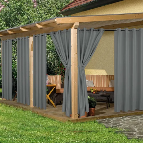 Miniatura 10 de HolidayIdeas Cortinas impermeables para patio, 4 paneles, 54 x 84 pulgadas, protección de privacidad y filtrado de luz, cortinas exteriores con Negro