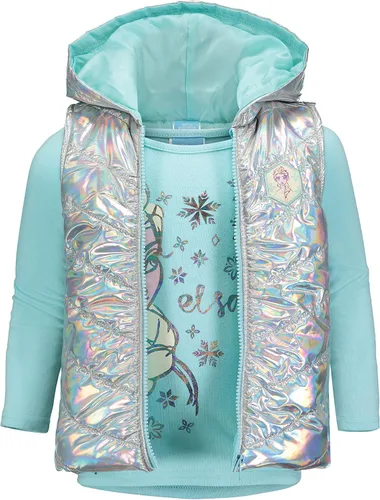 Miniatura 7 de Disney Frozen Princess Anna Queen Elsa - Chaleco con cremallera para niñas conjunto de camiseta y leggings de 3 piezas para niños pequeños a grandes
