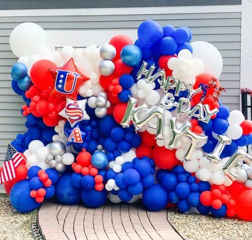 Miniatura 4 de Voircoloria - Juego de arcos de globos de 148 piezas, guirnalda con globos rojos, blancos y azules, decoraciones patrióticas para el 4 de julio, día