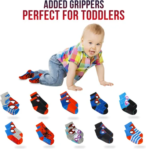Miniatura 2 de Marvel Calcetines Spiderman Grip, paquete de 10, niños pequeños, longitud al tobillo, multicolor, S