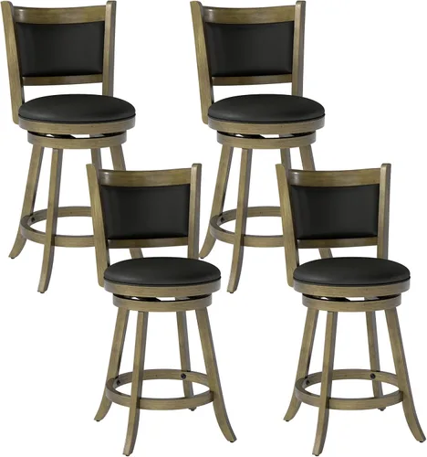 Miniatura 16 de COSTWAY Juego de 2 taburetes de bar, giratorios de 360 grados, taburete giratorio de madera con acento de altura, diseño tapizado de cuero, asiento