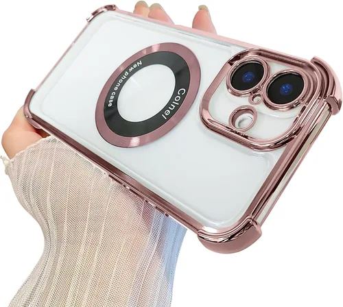 Miniatura 33 de Funda magnética transparente para iPhone 14 Plus, lujo brillante en las cuatro esquinas, protección de grado militar a prueba de golpes