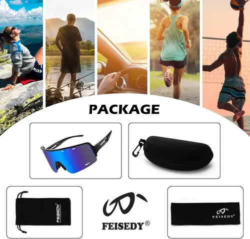 Miniatura 6 de FEISEDY Gafas de sol deportivas para ciclismo, gafas de béisbol para jóvenes, adolescentes, protección UV400 B2974 Negro-Azul