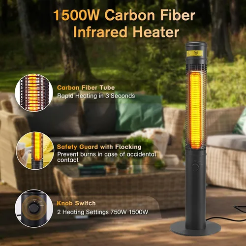Miniatura 3 de Calentador Eléctrico para Exteriores para Patio, 1500W 40" Calentadores Infrarrojos de Pie Grandes para Uso en Interiores y Exteriores, Calentador