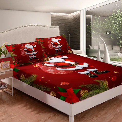Miniatura 2 de Erosebridal Sábana bajera ajustable de Papá Noel con bolsillo profundo para niños, niñas y niños, juego de ropa de cama de Navidad para niños