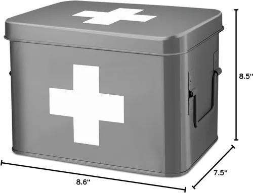 Miniatura 10 de Flexzion - Caja para medicamentos del hogar, botiquín de farmacia, 33 x 21 x 19 cm, caja de almacenamiento de metal para medicamentos de emergencia