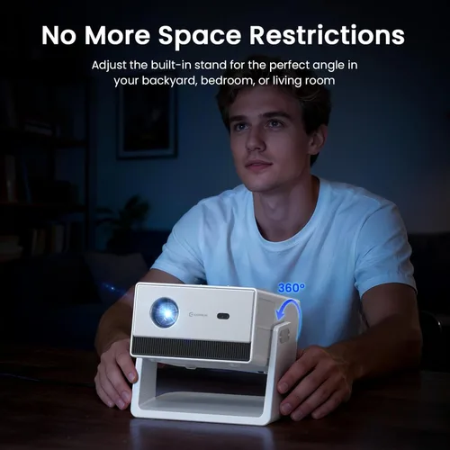 Miniatura 4 de Proyector inteligente ANSI 1500, proyector portátil con WiFi y Bluetooth, HAPPRUN 4K Full HD Home Theater con soporte de 270°, sonido Dolby