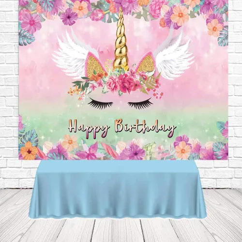Miniatura 3 de Fondo de unicornio rosa para fotografía de 5 x 3 pies, diseño de unicornio rosa con temática de unicornio, decoración de fiesta de cumpleaños
