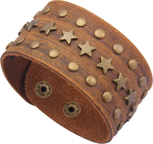 Miniatura 46 de Jeilwiy Pulseras de cuero punk para hombres, pulseras hechas a mano, brazalete ancho, joyería trenzada, color negro y marrón, ajustable, regalos