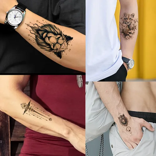 Miniatura 4 de GLARYYEARS Tatuaje temporal para hombres adultos, paquete de 44 tatuajes realistas de tamaño grande y pequeño, calcomanías de tatuaje falso de larga