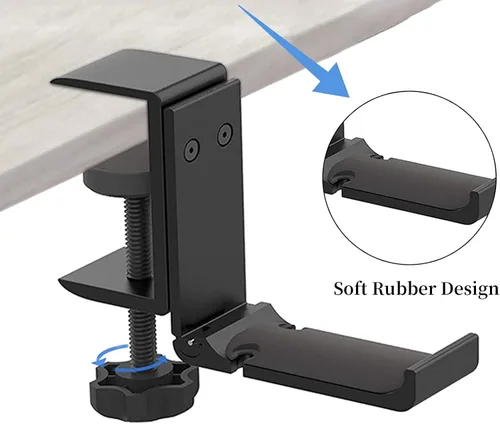 Miniatura 4 de Soporte de aluminio para auriculares debajo del escritorio, soporte plegable para auriculares con organizador de cables, gancho ajustable