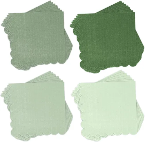 Whaline Paquete de 200 servilletas de cóctel de color verde salvia, servilletas de papel de color degradado verde salvia con bordes festoneados,