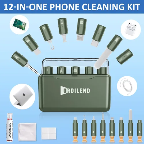 Miniatura 2 de Ordilend Kit de limpieza para iPhone para limpiador de puerto de carga, multiherramienta de reparación de limpiador de iPhone, cable Lightning, kit