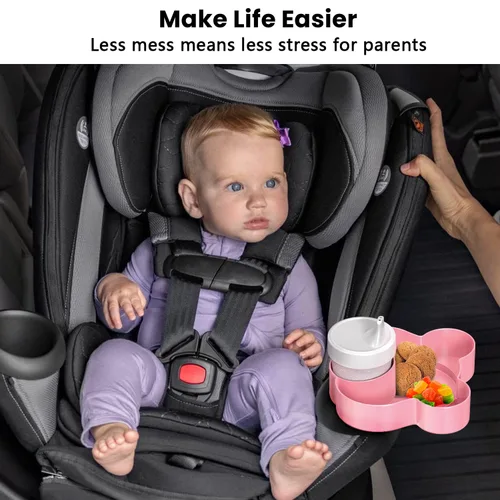 Miniatura 6 de Bandeja para asiento de automóvil – Convierte el portavasos en una bandeja para aperitivos, juguetes, giratoria 360 grados para que los niños