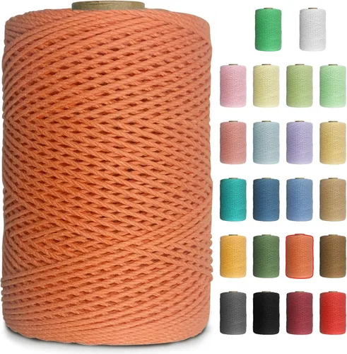 Miniatura 13 de Cuerda de macramé de colores de 0.039 in, cuerda de algodón de 656 pies, 3 hebras trenzadas, cuerda de algodón colorido para manualidades, Amarillo