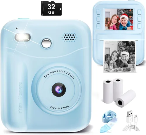 MINIBEAR Cámara para Niños con Impresión Instantánea, Cámara de Impresión Instantánea de 48MP para Niños 1080P, Cámara de Video Digital para Niños