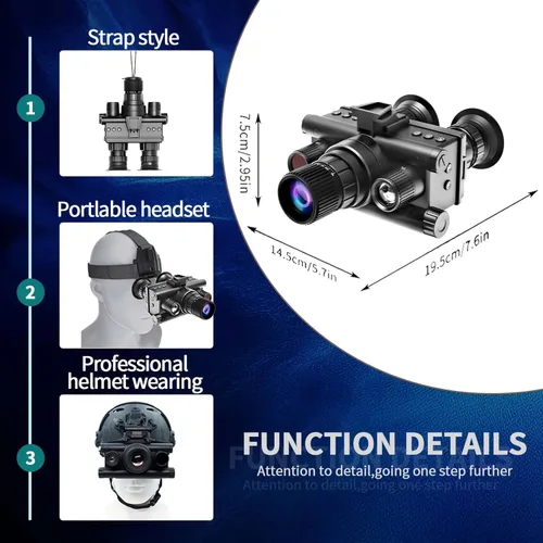 Miniatura 8 de Gafas de visión nocturna con infrarrojos digitales 4K para adultos, gafas militares tácticas de visión nocturna binoculares con tarjeta de memoria