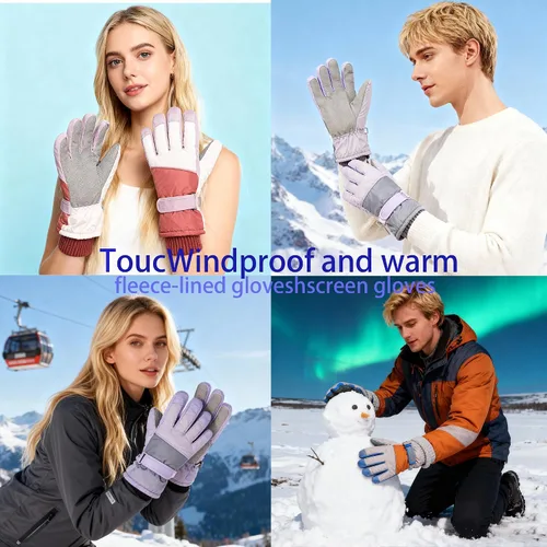 Miniatura 4 de Guantes de esquí para mujer, para pantalla táctil, resistentes al viento y al agua, guantes térmicos de invierno para nieve, esquí, ciclismo
