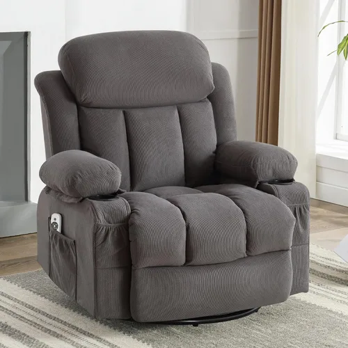 Silla giratoria reclinable de masaje reclinable con carga USB y control remoto de carga lumbar de 8 puntos, modos de vibración de 350 libras,