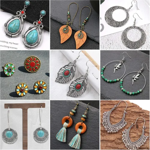 Miniatura 3 de Funtopia - Aretes bohemios para mujeres y niñas, 36 pares de aretes colgantes retro