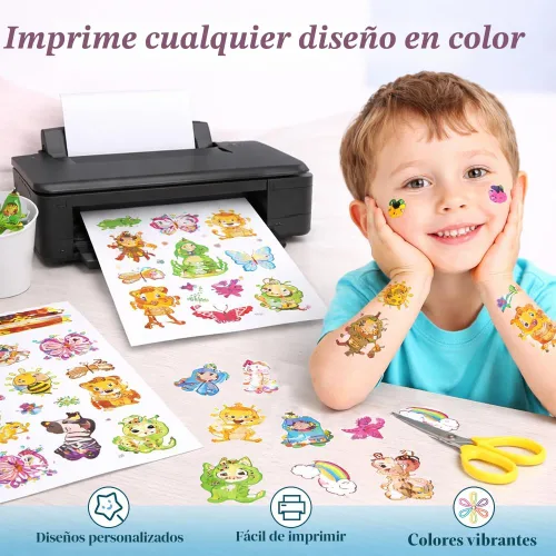Miniatura 2 de 8 hojas de papel de tatuaje temporal imprimible para impresora de inyección de tinta, 8.5 x 11 pulgadas, hojas de transferencia de diseño