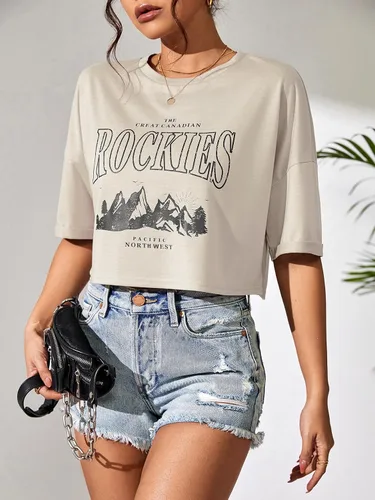 Miniatura 7 de SweatyRocks Women's Letter Graphic Print Streetwear Tops Summer Half Sleeve Crop Loose Casual Tee Shirts