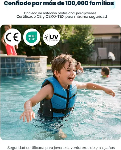 Miniatura 2 de Owntop Chaleco de natación para niños jóvenes Ligero y de secado rápido Hebillas ajustables y cremallera Kayak, entrenamiento de natación