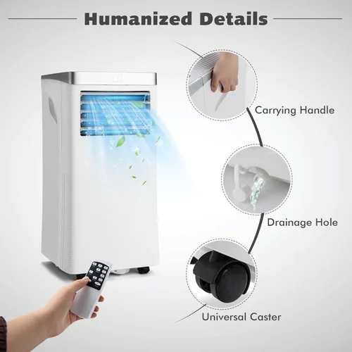 Miniatura 8 de LDAILY Aire acondicionado portátil de 10000BTU con control remoto, enfriador de aire 3 en 1 con 3 modos y 2 velocidades de viento, función
